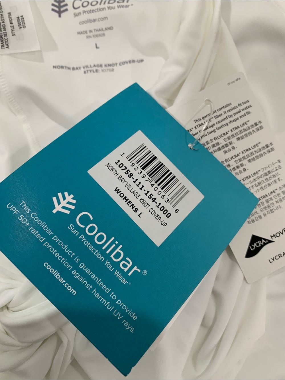Coolibar Women's North Bay Village Knot Cover-Up size Large UPF 50+ White NEW - Picture 7 of 8